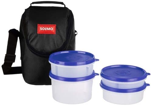 Amazon Deal – Amazon Brand – Solimo Plastic Lunch Box with Bag, Set of 4, Black @ 189RS post thumbnail image