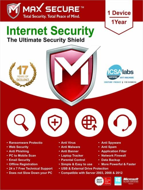 Amazon Deal – Max Secure Software Internet Security Version 6 – 1 PCs, 1 Year (Email Delivery in 2 Hours – No CD) @ 69RS post thumbnail image